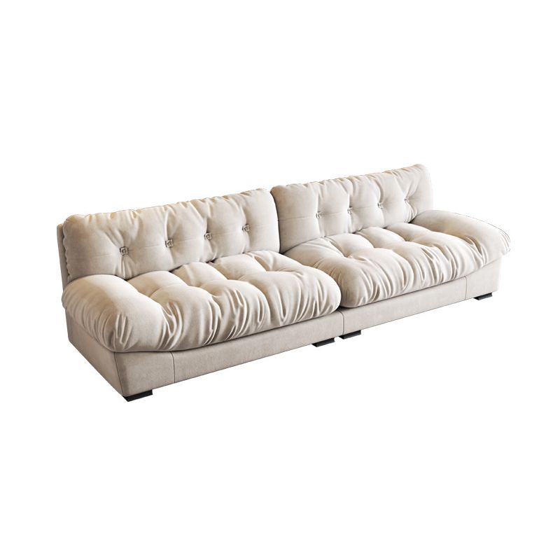Contemporary Armless Settee Tufted Split-Back White Velvet Sofa
