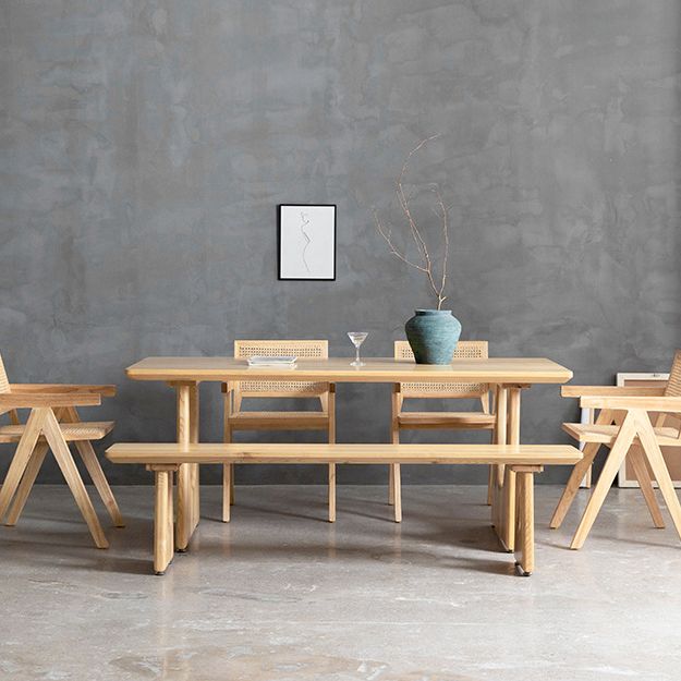 Mesa de comedor rectangular con pedestal doble, mesa moderna de madera de pino para cocina