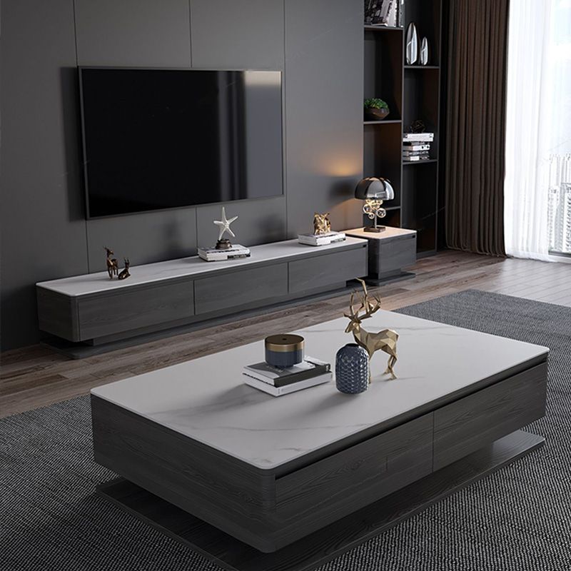 Modern Rectangle Cocktail Table Slate Coffee Table with 4 Drawers