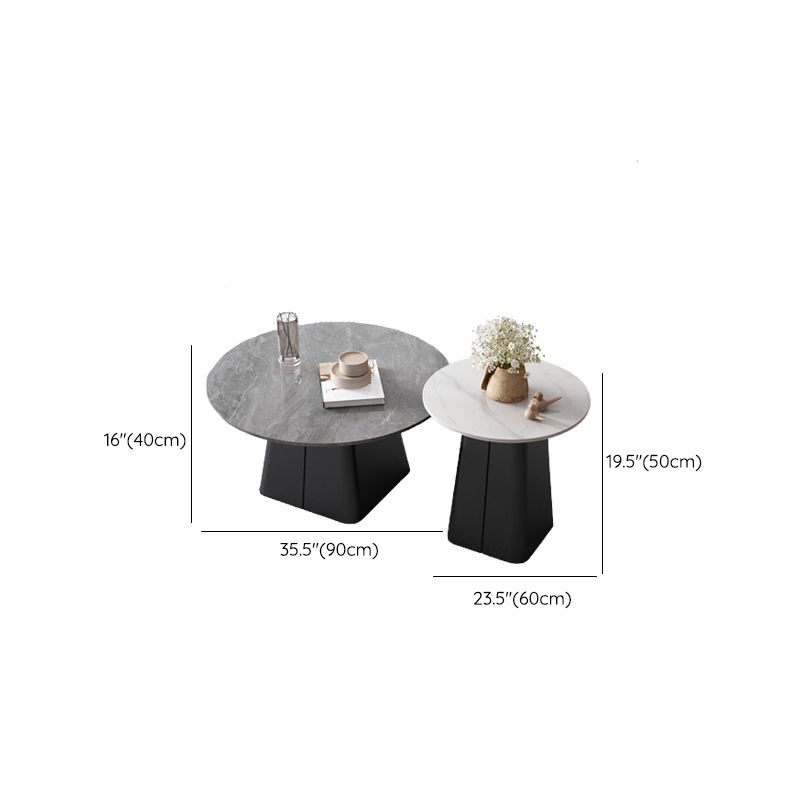 Table basse sur piédestal en acier moderne, ensemble de table ronde en ardoise