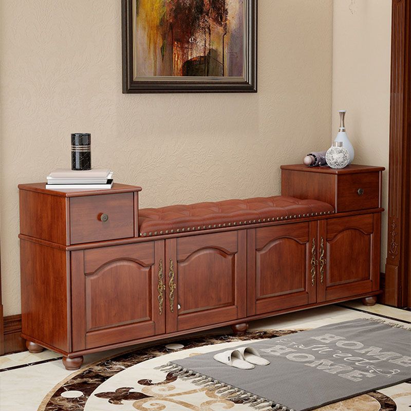 Rubberwood Seating Bench Cushioned 14" W Rectangle Shoe Storage Entryway Bench Clearhalo 'Benches' 'Chairs & Seating' 'furn' 'furn_benches' 'Furniture' 'Living Room Furniture' 1200x1200_bd557f8c-f203-4c46-b15a-3f0374790ef0