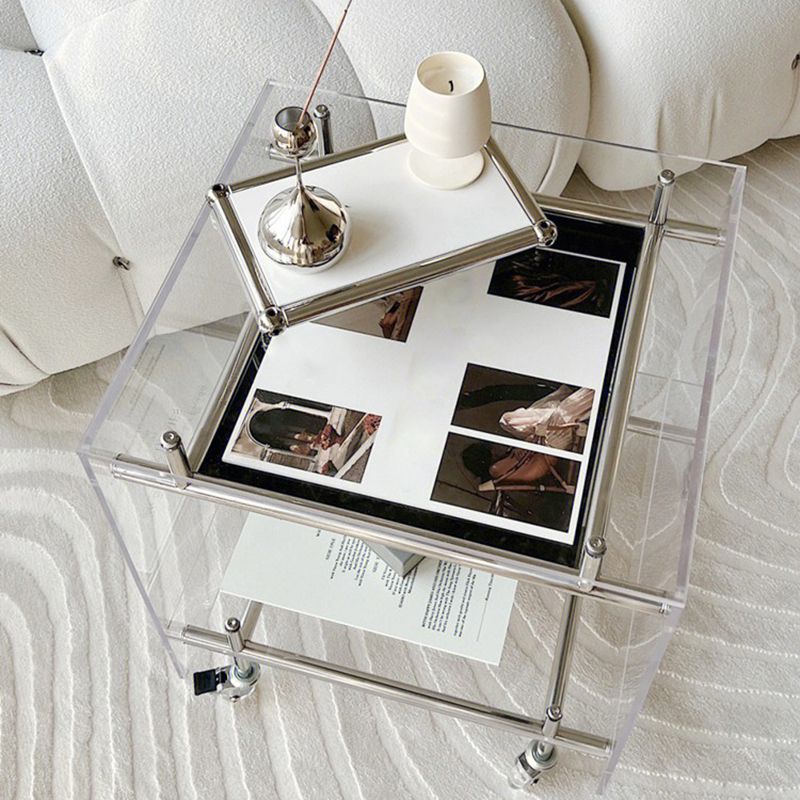 Contemporary Plastic Rectangular End Table Double Tier Corner Table with Storage