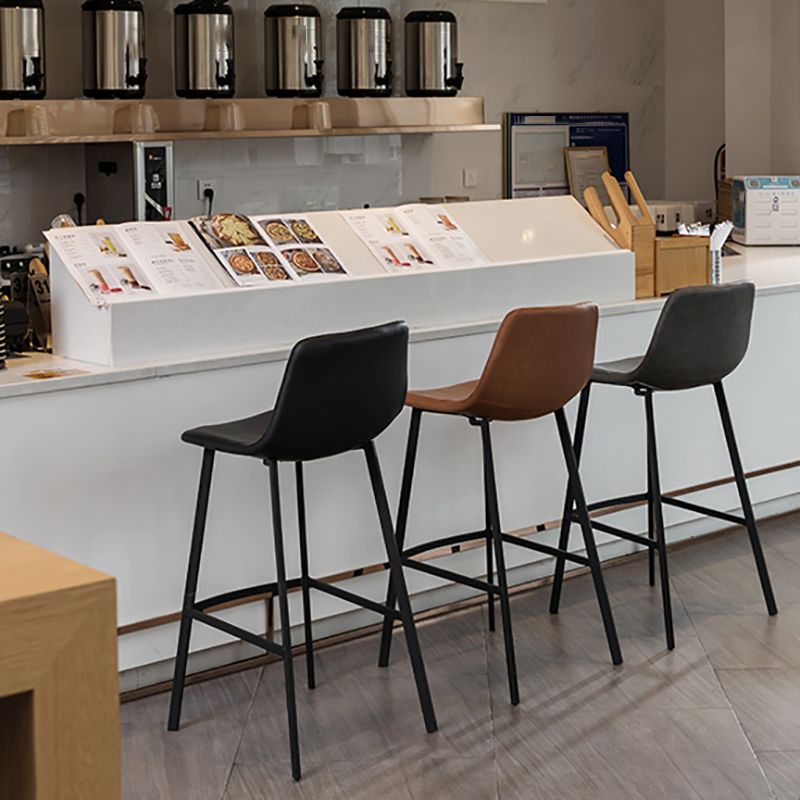 Modern Style Bar-stool Bucket Leather Seat Barstool with Footrest and Iron Legs Clearhalo 'Bar Furniture' 'Bar Stools' 'bar_stools' 'furn' 'furn_bar_stools' 'furniture_bar_stools' 'Kitchen & Dining Furniture' 'kitchen&dining_furn' 'kitchen' 'kitchen_furn' Furniture' 1200x1200_bd59a730-ea42-4c68-afde-c95293906710