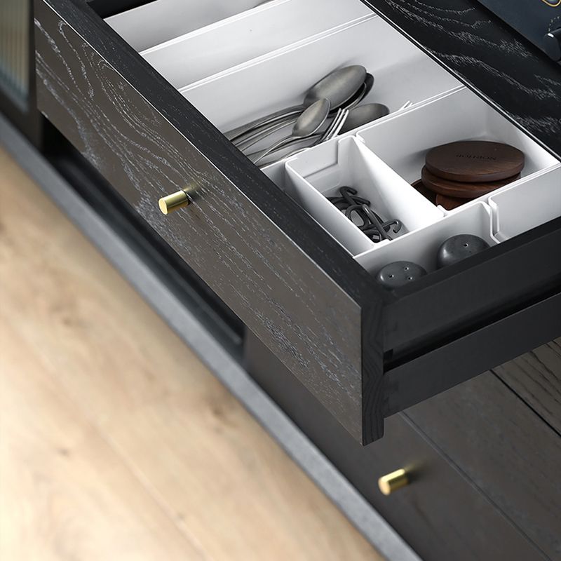 Stellatura nera in stile moderno in legno massiccio 4 cassetti sideboard da pranzo con porte di vetro