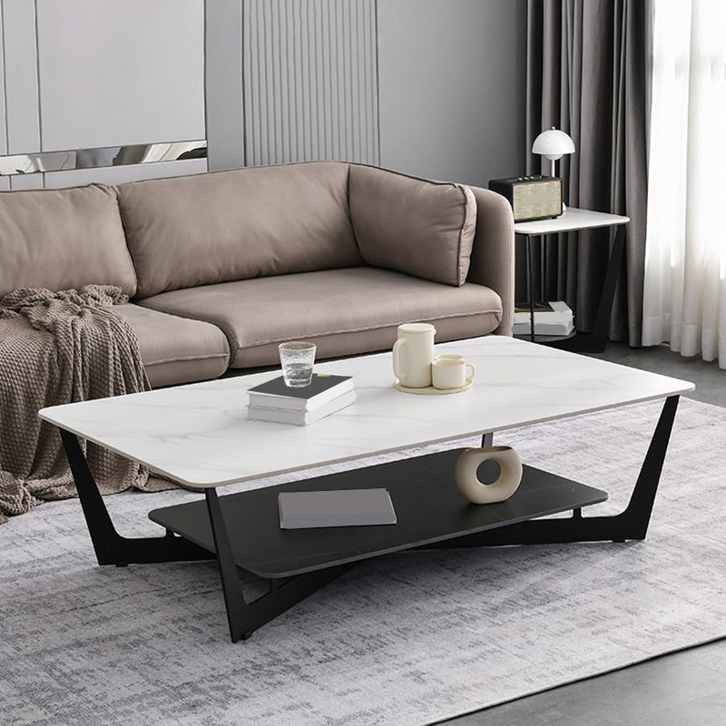 Rechteckiger Couchtisch aus Schiefer, minimalistischer Couchtisch mit offenem Regal