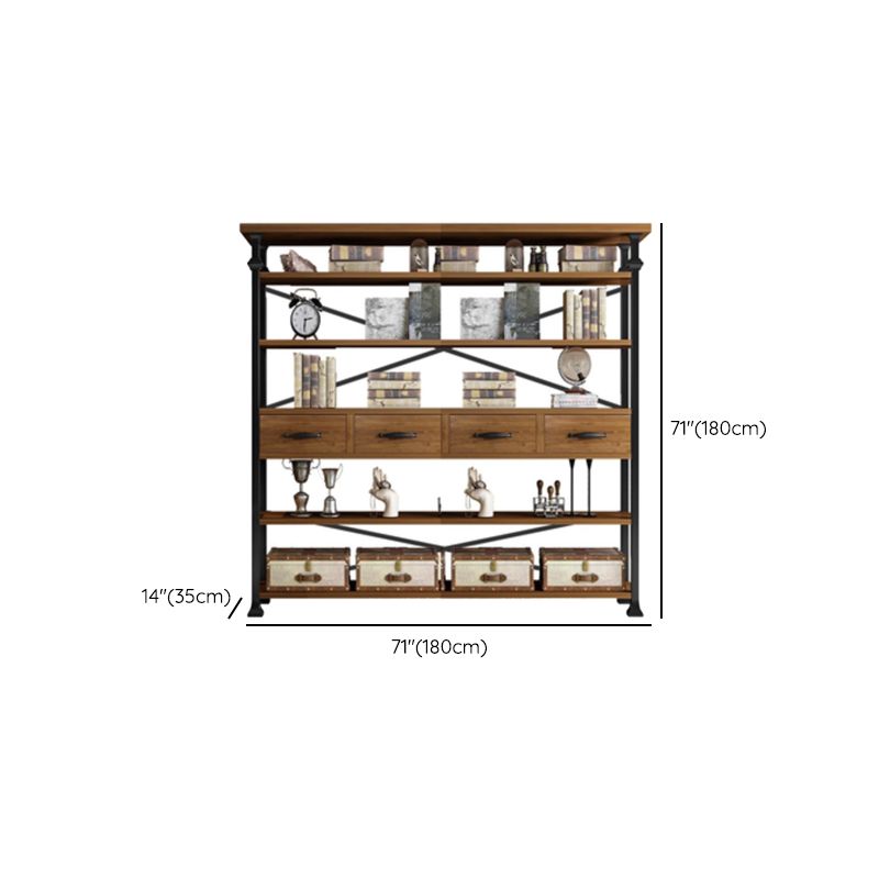 Open Back Standard Bookcase Industrial Wooden Bookshelf with Drawers