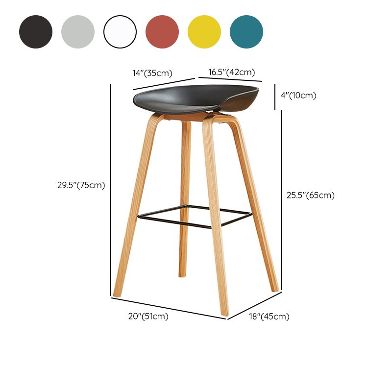 Chaise de bar de café en plastique de tabouret haut de comptoir sans bras de dossier nordique avec la base en bois