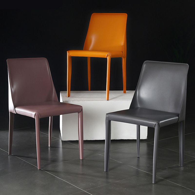 Faux Leather Contemporary Home Side Chair Matte Finish Solid Back Dining Chair