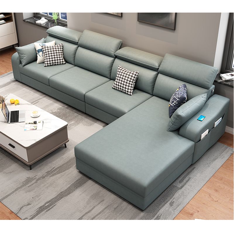 Faux Leather Removable Cushions Sofa and Chaise 35.43"High Sloped Arms Sectional Clearhalo 'furn' 'furn_sectionals' 'Furniture' 'furniture_sectionals' 'kitchen' 'kitchen_sectionals' 'Living Room Furniture' 'Sectionals' 1200x1200_bd6b50a4-cd0f-40ad-9281-0e7c98786263