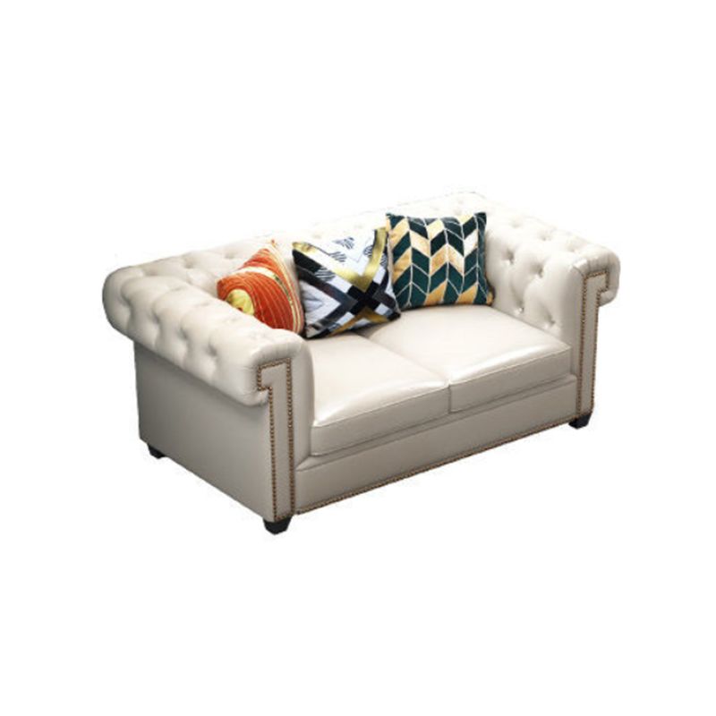 Tufted Rolled Arm Chesterfield Sofa Faux Leather Beige Cushions Sofa Clearhalo 'furn' 'furn_sofas' 'Furniture' 'Living Room Furniture' 'Sofa' 'sofas' 1200x1200_bd6d6632-8283-4015-9e4a-aba302a58086