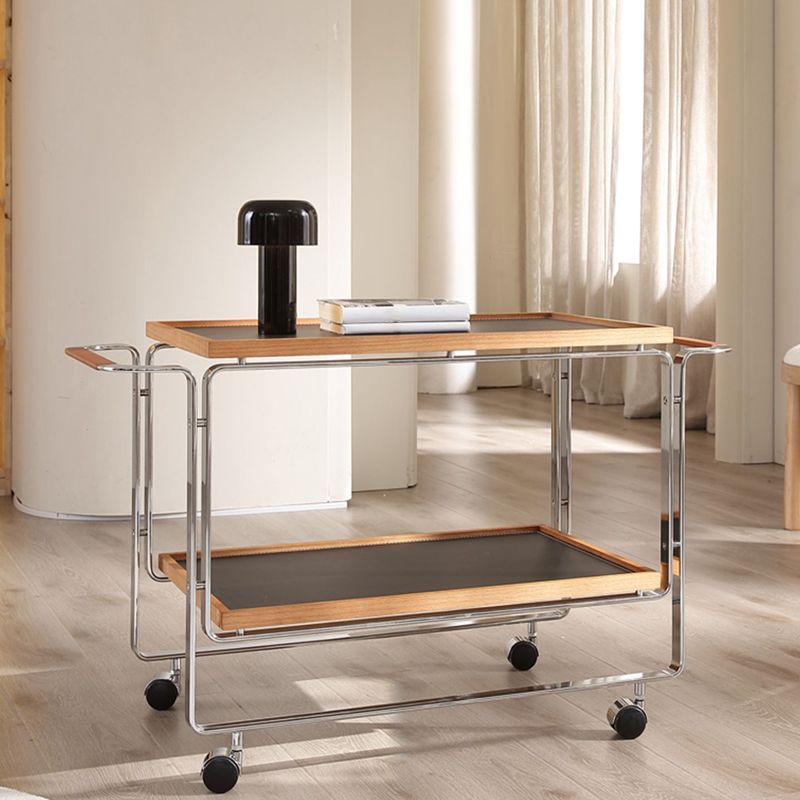 Tavolo di accento lato divano moderno in acciaio e legno massiccio con scaffale