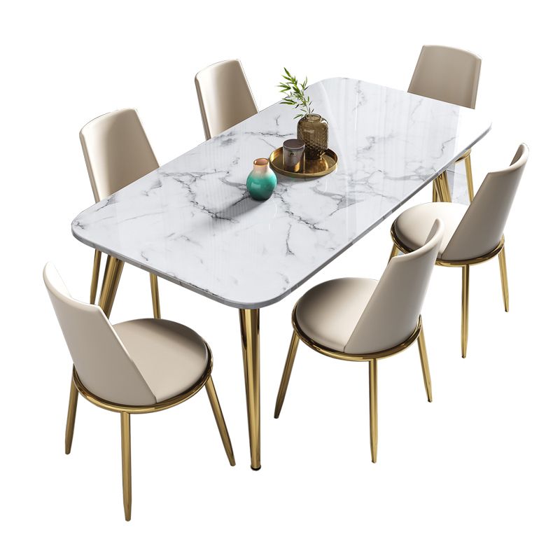 Fixed Sintered Stone Dining Room Set with Metallic 4 Legs Table Dining Room Furniture for Home Use Clearhalo 'Dining Room Sets' 'Dining Tables & Seating' 'dining_room_set' 'furn' 'furn_dining_room_set' 'Furniture' 'furniture_dining_room_set' 'Kitchen & Dining Furniture' 'kitchen&dining_furn' 'kitchen' 1200x1200_bd6ef167-1757-45c5-892e-5d9e3209bcaf