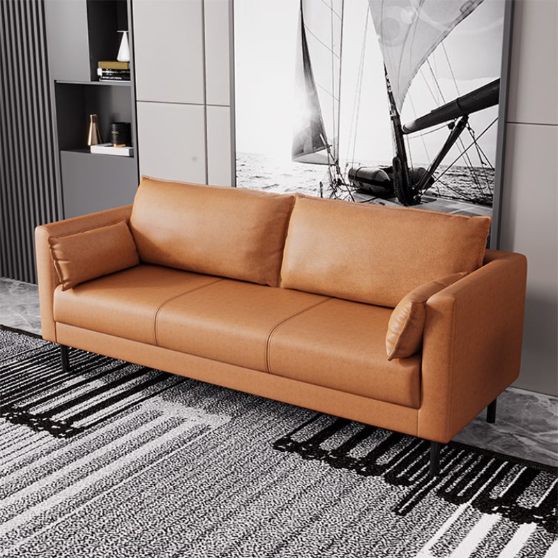 Skandinavisches Kunstledersofa mit 2 Kissen quadratischer Arm Wohnzimmer Sitzgelegenheiten
