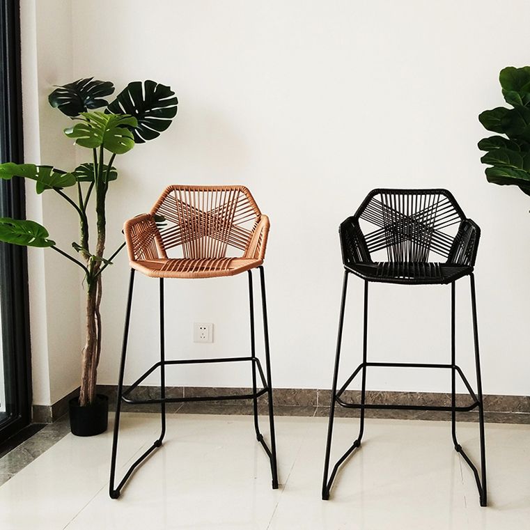 Modern Armrest Backrest Counter Stool Iron Balcony Bar Stool with Rattan seat and Pedal Clearhalo 'Bar Furniture' 'Bar Stools' 'bar_stools' 'furn' 'furn_bar_stools' 'furniture_bar_stools' 'Kitchen & Dining Furniture' 'kitchen&dining_furn' 'kitchen' 'kitchen_furn' Furniture' 1200x1200_bd7410ea-4d28-4139-a4e2-447111d91c48