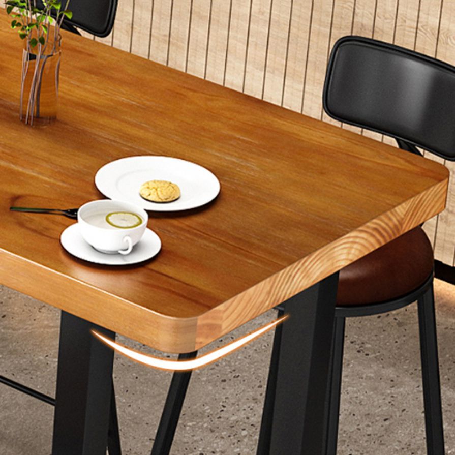 Brown Rectangle Bar Dining Table Contemporary Bar Table with Black Trestle Base