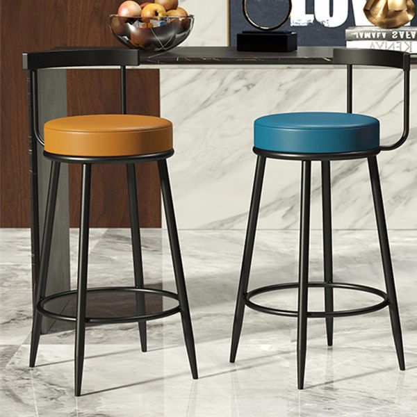Modern Armless Backrest Counter Stool Iron Cashier Bar Stool with Cushion and Pedal Clearhalo 'Bar Furniture' 'Bar Stools' 'bar_stools' 'furn' 'furn_bar_stools' 'Furniture' 'furniture_bar_stools' 'Kitchen & Dining Furniture' 1200x1200_bd796777-a423-4e22-ac4f-8bd4ca3d992c