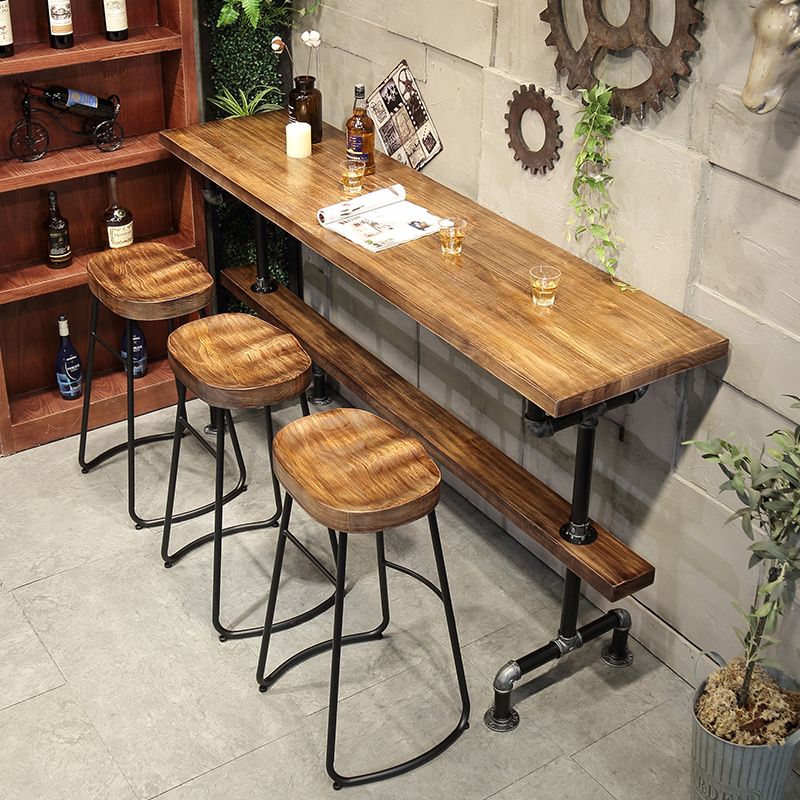Industrial Style Wood Bar Height Table with Rectangle Table Top Trestle Table - 42" H Clearhalo 'Bar Furniture' 'Bar Tables' 'bar_tables' 'furn' 'furn_bar_tables' 'Furniture' 'furniture_bar_tables' 'Kitchen & Dining Furniture' 1200x1200_bd7c66c8-4004-488d-b810-f1473734d978