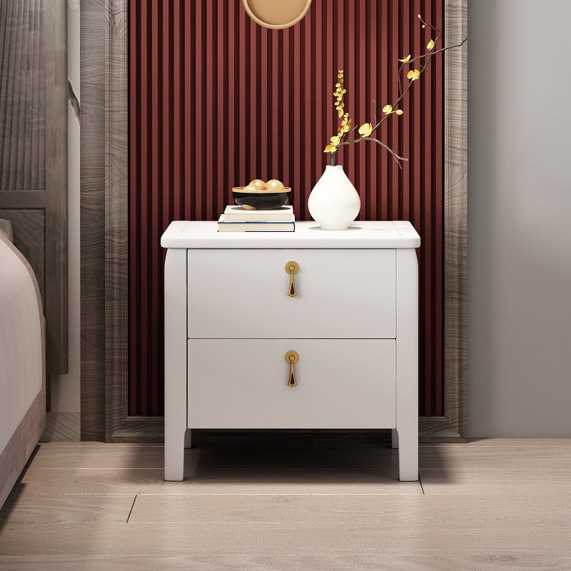 2 cassetti tavolino notturno moderno in legno in legno massiccio con gambe, alte 20 "