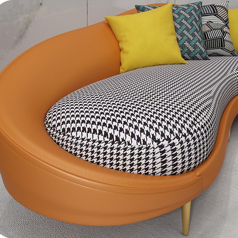 Faux Leather Sloped Arm Sofa Contemporary Curved Sofa in Orange