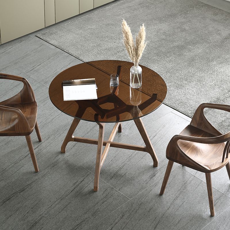 23.6'' Round Shape 4 Legs Table Modern Brown Tone Fixed Table of Glass Clearhalo ' dining_table' 'Dining Tables & Seating' 'Dining Tables' 'furn' 'furn_dining_table' 'Furniture' 'furniture_dining_table' 'Kitchen & Dining Furniture' 'kitchen&dining_furn' 'kitchen' 'kitchen_dining_table' 1200x1200_bd7f80b0-600b-4d7f-957a-344b6f36a58f