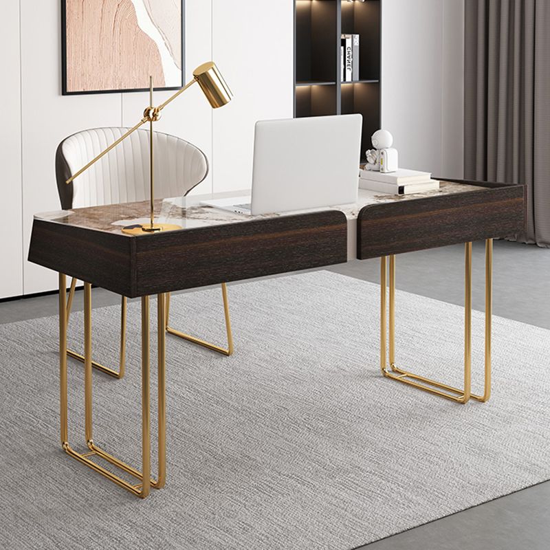 2 Drawers Writing Desk Stone 29.53" Tall Office Desk with Sled Base Clearhalo 'furn' 'furn_office_desk' 'Furniture' 'Office Desks' 'Office Furniture' 'office_desk' 1200x1200_bd800020-30ac-486f-8ea2-8b32e42a99ff