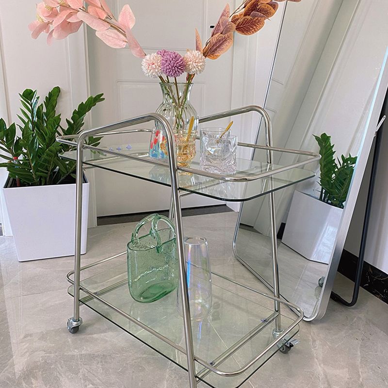 Modern Glass End Slide Table 2-Tier Corner Table with Storage