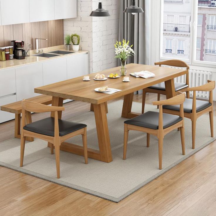 Modern Style 1/4/6 Pieces Dining Bench Set Solid Wood Dining Table and Chairs Clearhalo 'Dining Room Sets' 'Dining Tables & Seating' 'dining_room_set' 'furn' 'furn_dining_room_set' 'Furniture' 'furniture_dining_room_set' 'Kitchen & Dining Furniture' 1200x1200_bd8500d1-fede-44ac-9de6-5a1cab2d77dd