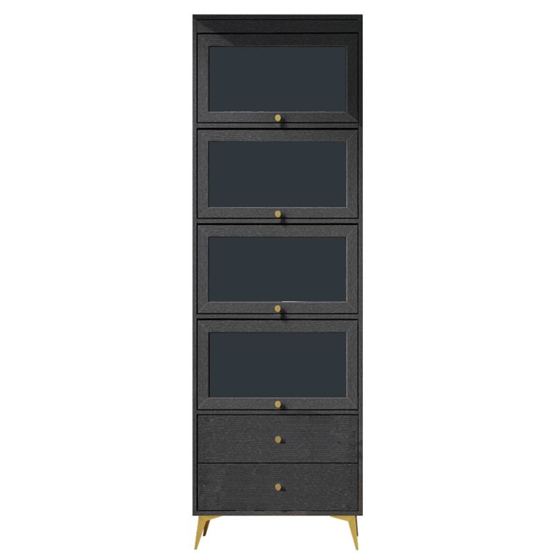 Armoire contemporaine à 2 tiroirs en bois noir, armoire à accent rectangle