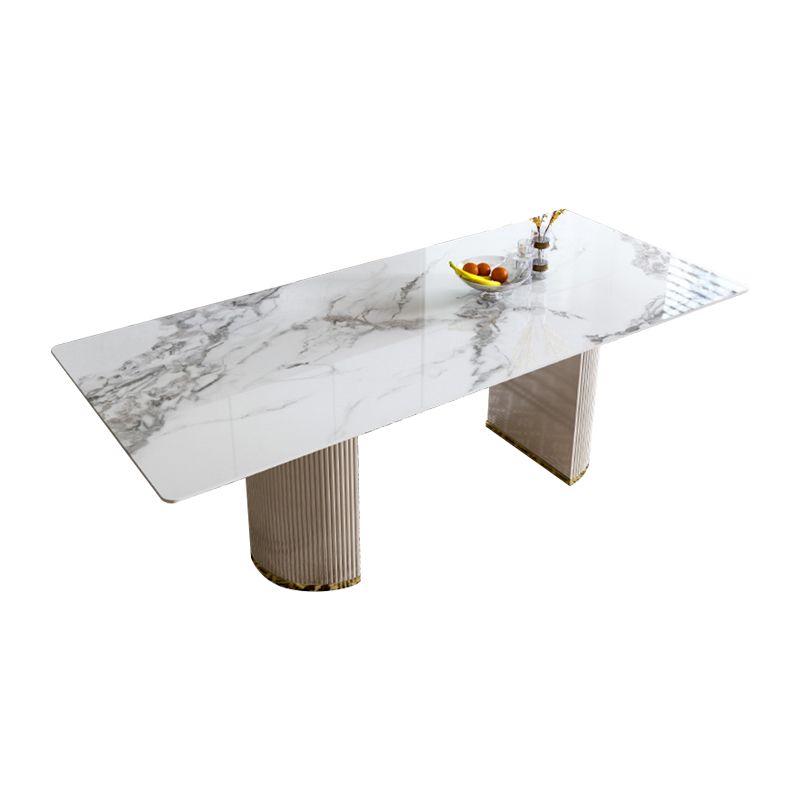 Luxury White Tone Dining Table Sintered Stone Table with Double Pedestal Clearhalo ' dining_table' 'Dining Tables & Seating' 'Dining Tables' 'furn' 'furn_dining_table' 'Furniture' 'furniture_dining_table' 'Kitchen & Dining Furniture' 'kitchen&dining_furn' 'kitchen' 'kitchen_dining_table' 1200x1200_bd881aa1-f0f7-40f7-aef6-36bcc69d5f2c