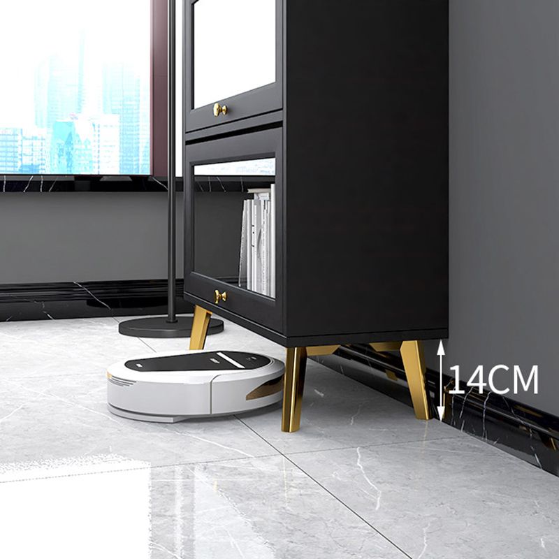 Modern 11.81" W Wooden Side Cabinet with Glass Doors in Black Clearhalo 'Cabinets & Chests' 'cabinets_chests' 'furn' 'furn_cabinets_chests' 'Furniture' 'Living Room Furniture' 1200x1200_bd896e00-580e-48da-8dc2-7cc676ebb0af