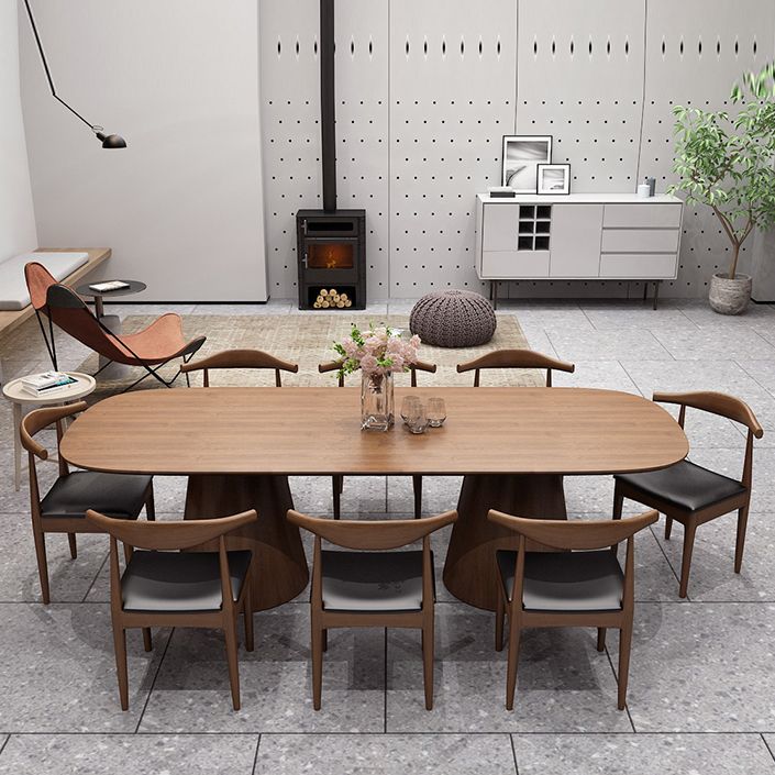 Oval Solid Wood Dining Table Contemporary Dining Table with Double Pedestal Base Clearhalo 'Dining Tables & Seating' 'Dining Tables' 'dining_table' 'furn' 'furn_dining_table' 'Furniture' 'Kitchen & Dining Furniture' 1200x1200_bd8a4cc3-39ad-44b3-9cfb-eeb13f94fbde