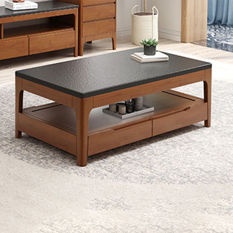 Tavolino in legno a 4 gambe rettangolari a 4 gambe con rack di stoccaggio