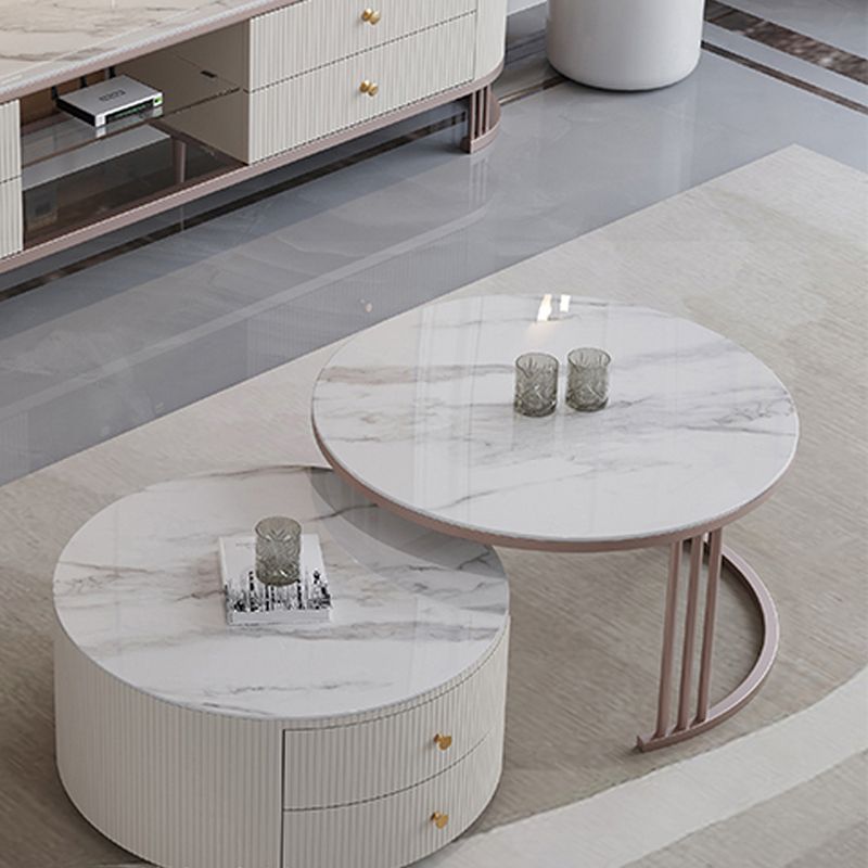 Glam Nesting Coffee Table Set Drum Round Slate Coffee Table with Drawers Clearhalo 'Coffee & Accent Tables' 'Coffee Tables' 'coffee_tables' 'furn' 'furn_coffee_tables' 'Furniture' 'Living Room Furniture' 1200x1200_bd8f50a4-acef-4a09-8b4e-0916a34452b3
