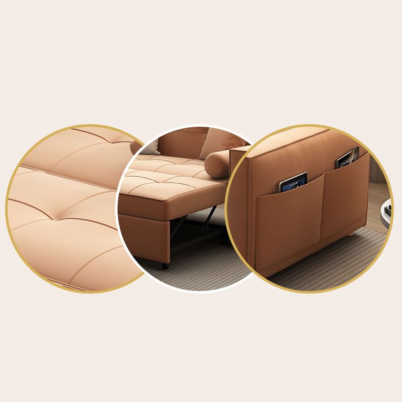 Faux Leather Convertible Sofa Bed with Pillows in Orange for Apartment Clearhalo 'furn' 'furn_sofas' 'Furniture' 'Living Room Furniture' 'Sofa' 'sofas' 1200x1200_bd933adc-d1bc-4862-85db-33e99839b8a6