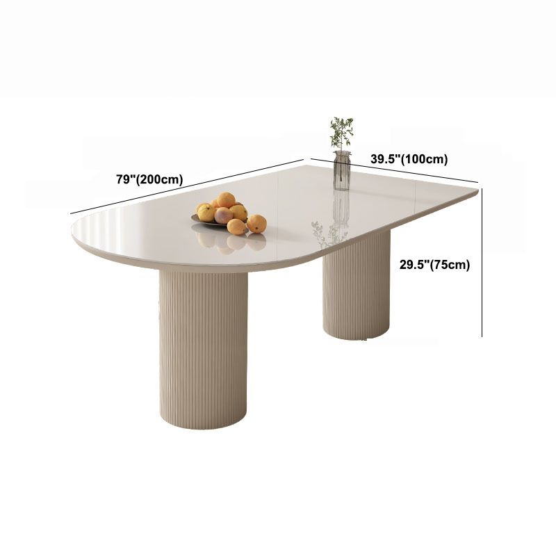 Modern Double Pedestal Dining Table Stone Dinner Table in White