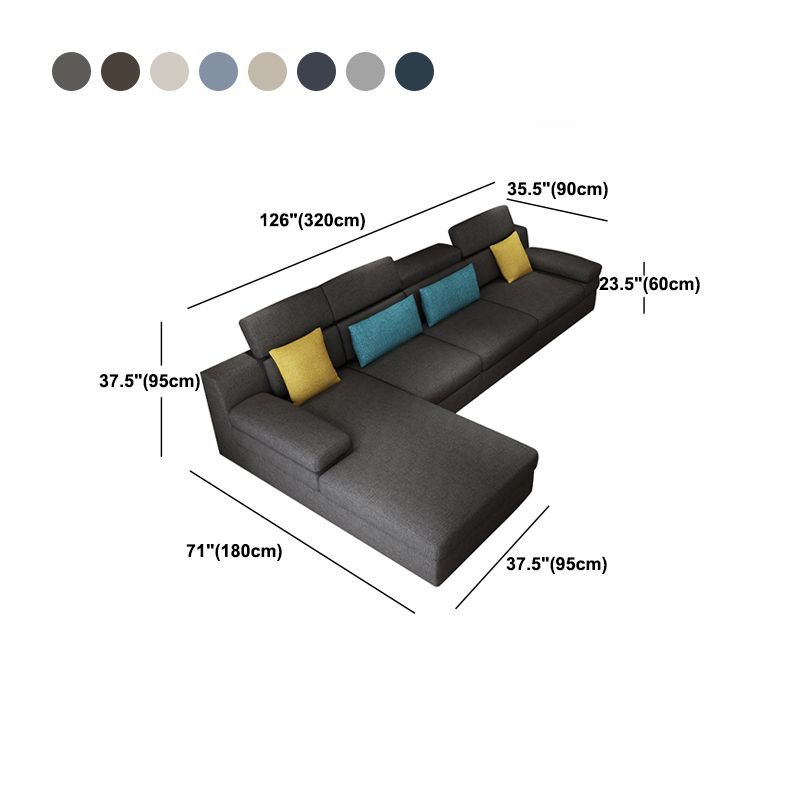37.40" Tall Modern Linen Sectional Pillow Top Arm Sectional with Adjustable Headrest