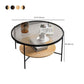 Mesa de centro individual contemporánea con tapa de cristal redonda de 4 patas y estante de almacenamiento