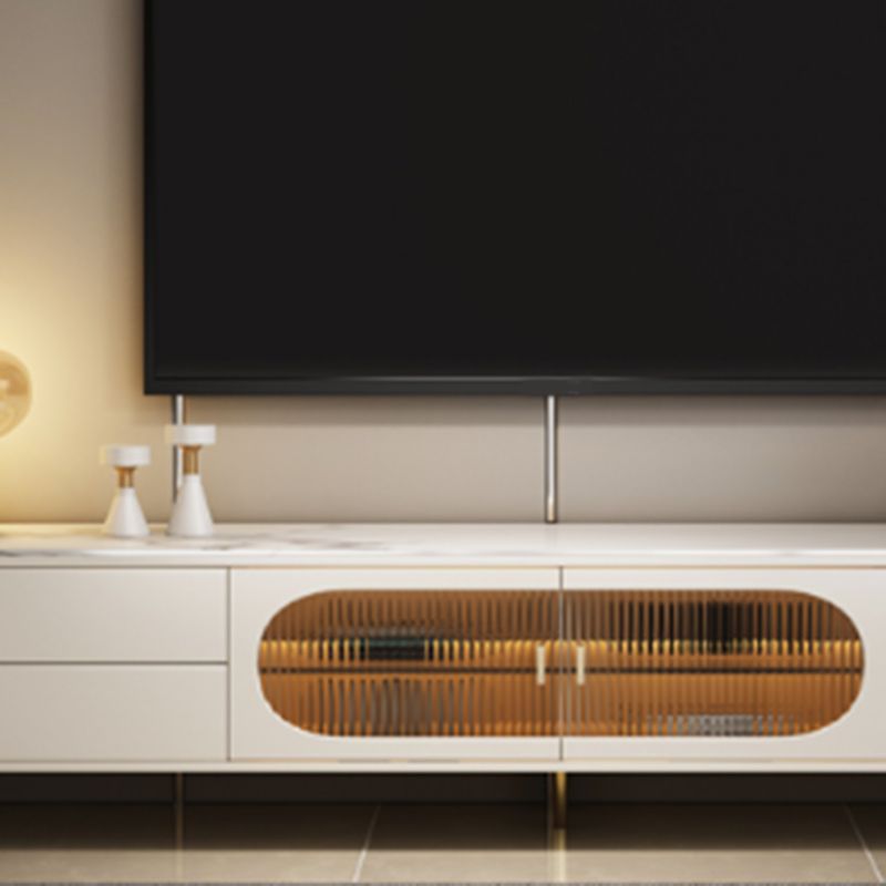 White Stone TV Stand Modern TV Media Stand with Legs for Living Room