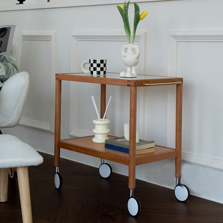 25.2" Wide Rectangular Glass End Slide Table Brown Cherry Side Table with Storage Clearhalo 'Coffee & Accent Tables' 'End & Side Tables' 'end_side_tables' 'furn' 'furn_end_side_tables' 'Furniture' 'Living Room Furniture' 1200x1200_bd9c2513-4b6e-470b-804f-5126f7ab1f7d