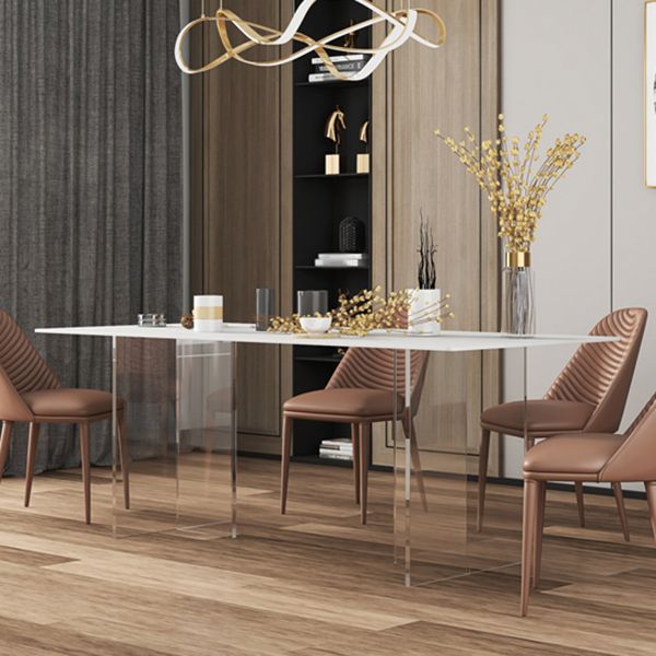 Minimalist Rectangle Shape White Dining Set Sintered Stone Kitchen Dining Set with Double Pedestal Clearhalo 'Dining Room Sets' 'Dining Tables & Seating' 'dining_room_set' 'furn' 'furn_dining_room_set' 'Furniture' 'furniture_dining_room_set' 'Kitchen & Dining Furniture' 'kitchen&dining_furn' 'kitchen' 1200x1200_bda2a3ab-d2b8-4110-84c5-bf67d00f1959