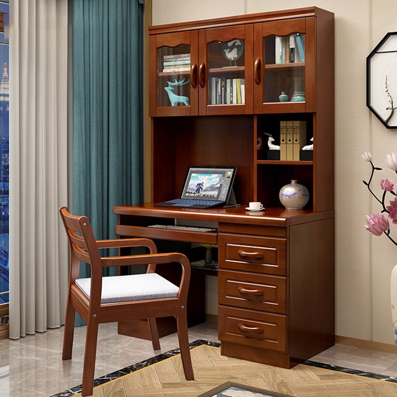 Modern Keyboard Tray Computer Desk Solid Wood Home Office Desk with Drawers