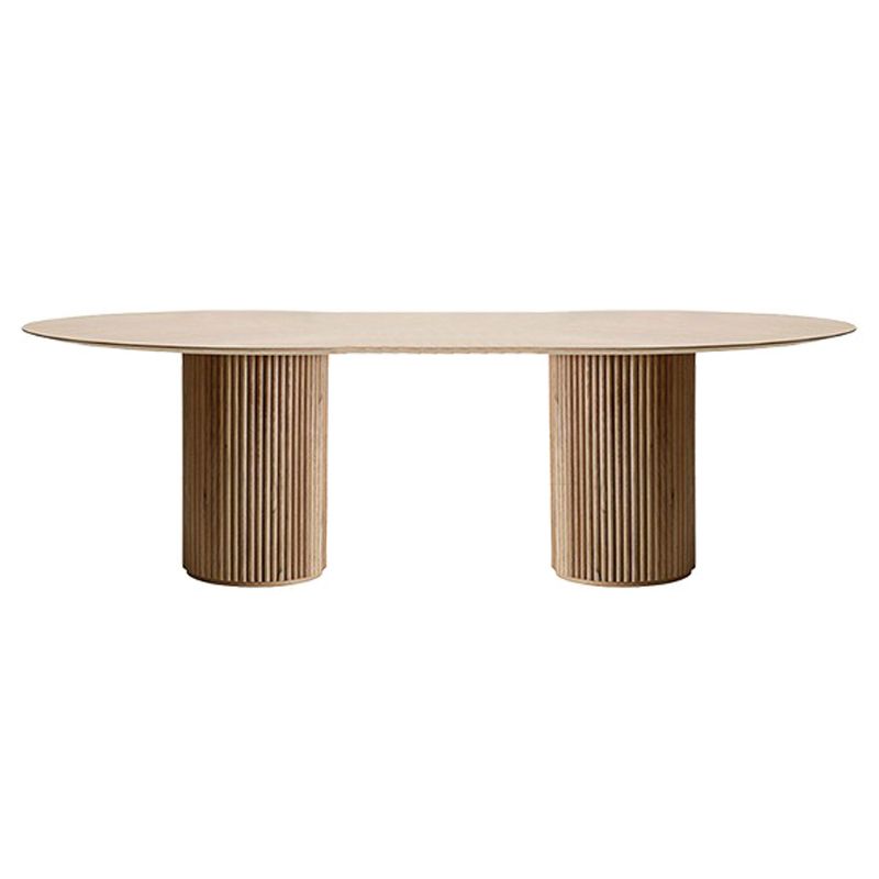 Oval Double Pedestal Modern Dining Table Brown Tone Fixed Table with Solid Wood Clearhalo ' dining_table' 'Dining Tables & Seating' 'Dining Tables' 'furn' 'furn_dining_table' 'Furniture' 'furniture_dining_table' 'Kitchen & Dining Furniture' 'kitchen&dining_furn' 'kitchen' 'kitchen_dining_table' 1200x1200_bda6594b-bb42-45fb-8173-80405963c4d8