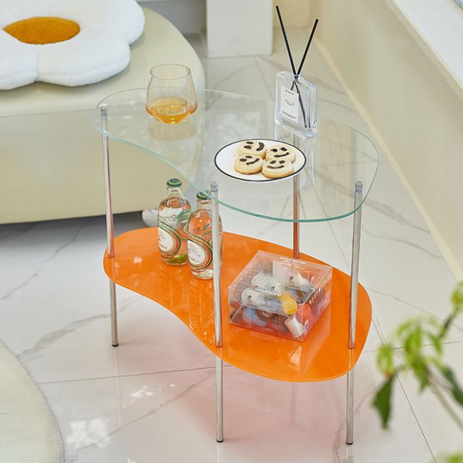 Modern Gambe in vetro 4 gambe a doppio livello tavolino accento a forma naturale
