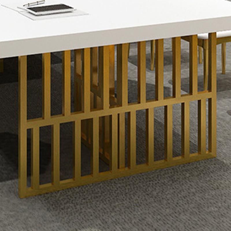 Escritorio de escritura de madera de pino blanca escritorio de base de hierro dorado escritorio rectangular