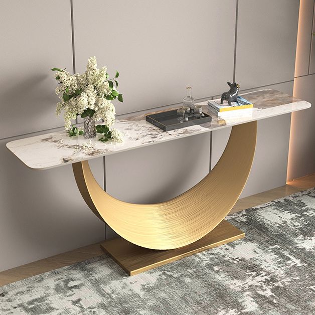 Glam Stone Console Table 16" W Half Moon Stain Resistant Accent Table for Hall