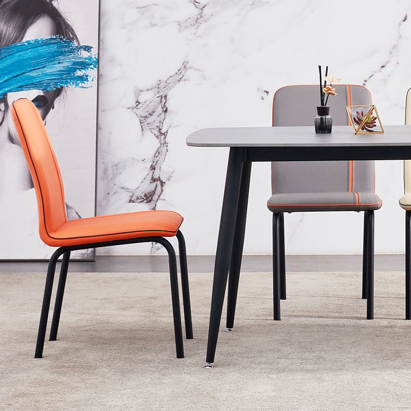 Contemporary Metal Dining Side Chair Dining Room Solid Back Armless Chair Clearhalo ' kitchen&dining_furn' 'Dining Chairs' 'Dining Tables & Seating' 'dining_chair' 'furn' 'furn_dining_chair' 'Furniture' 'furniture_dining_chair' 'Kitchen & Dining Furniture' 'kitchen' 1200x1200_bdad307c-64dc-44fb-a2dd-3e14e2d7e4dd