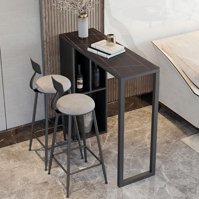 Modern Rectangle Bar Dining Table Stone and Metal Bar Table with Storage Base