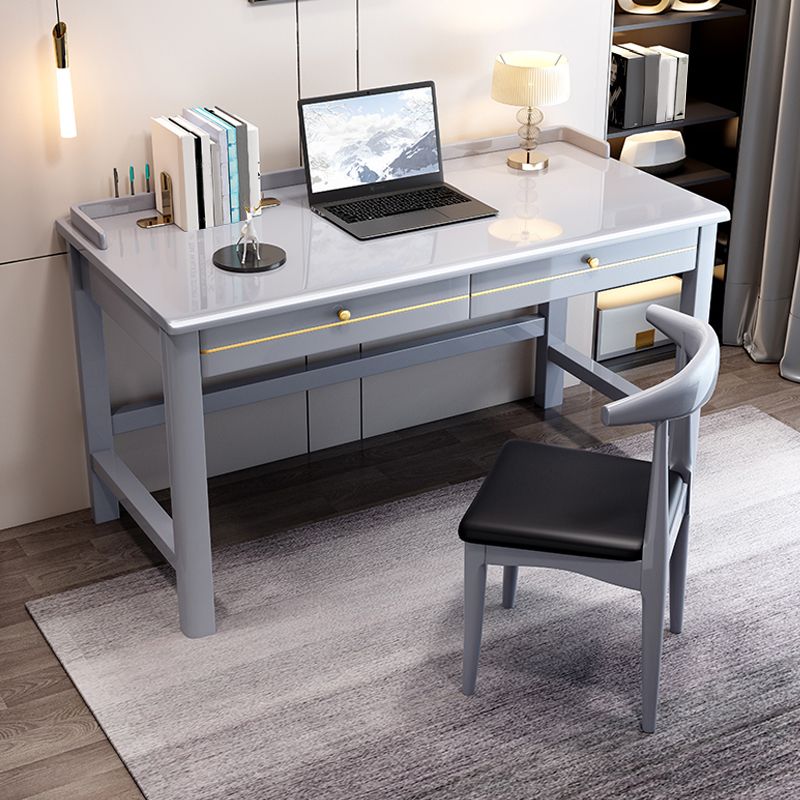 Escritorio de oficina de dormitorio escritorio de escritura de madera sólida con cajones, 31.5 "H