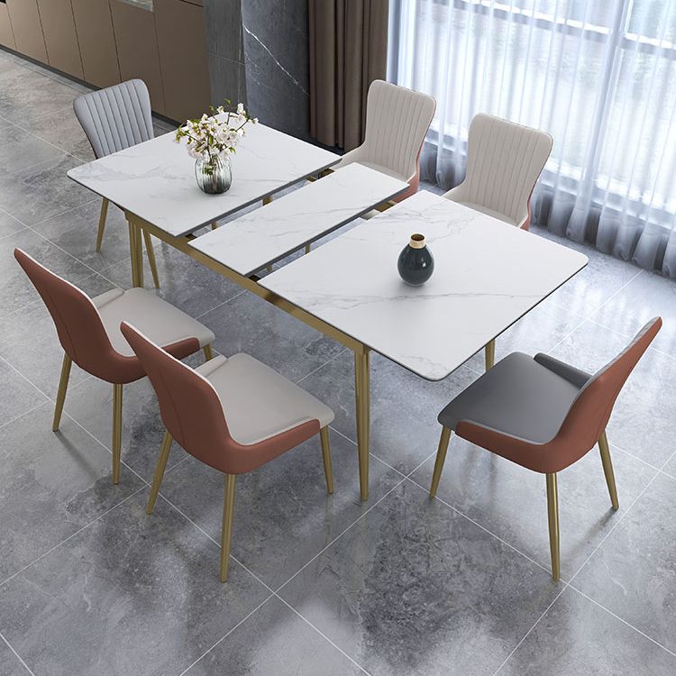 Glam Scalable Dinette Set 1/4/7 Pieces Rectangle Dining Table Set with Sintered Stone Top Clearhalo 'Dining Room Sets' 'Dining Tables & Seating' 'dining_room_set' 'furn' 'furn_dining_room_set' 'Furniture' 'furniture_dining_room_set' 'Kitchen & Dining Furniture' 1200x1200_bdb46954-80ef-4da5-92c2-22ffcc9f0663