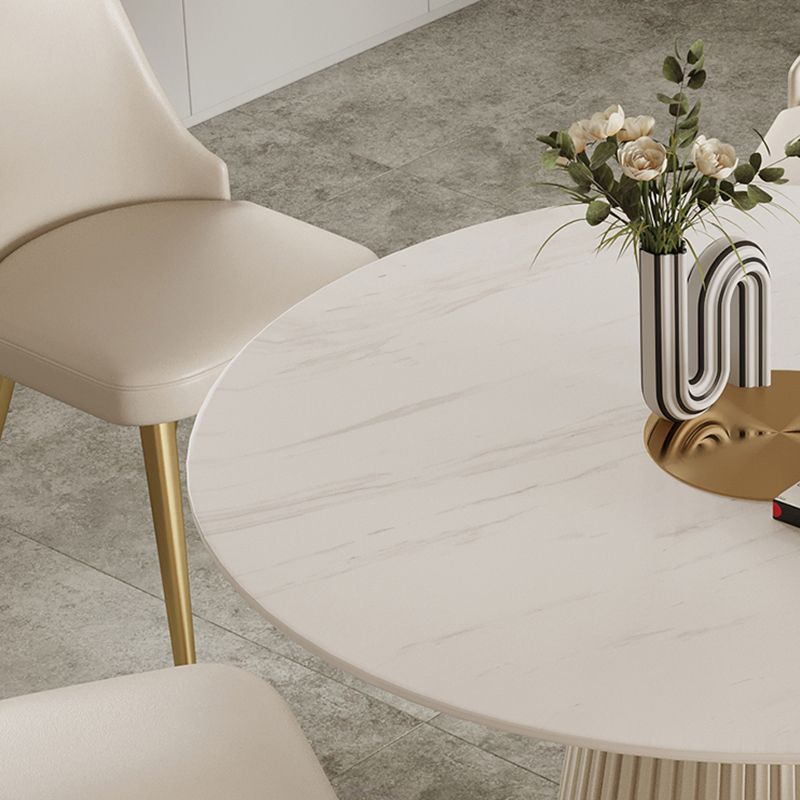 Glam Leather Dinette Set 1/3/4/5/7 Pieces Dining Table Set with Round Sintered Stone Top